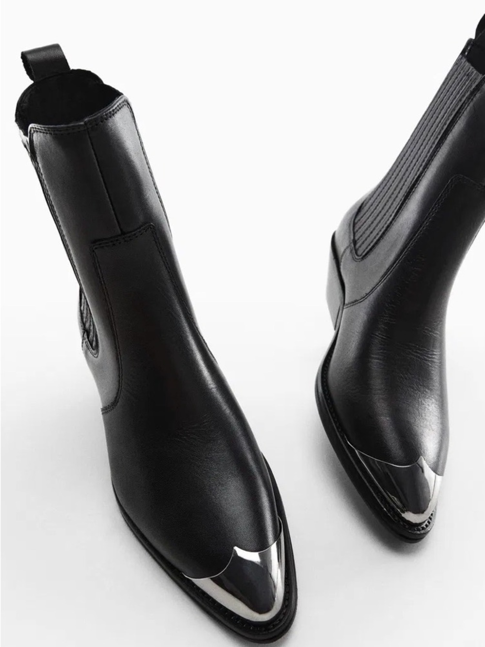 Mango MNG Metallic Pointed Toe Leather Ankle Boots NWT - Picture 3 of 6